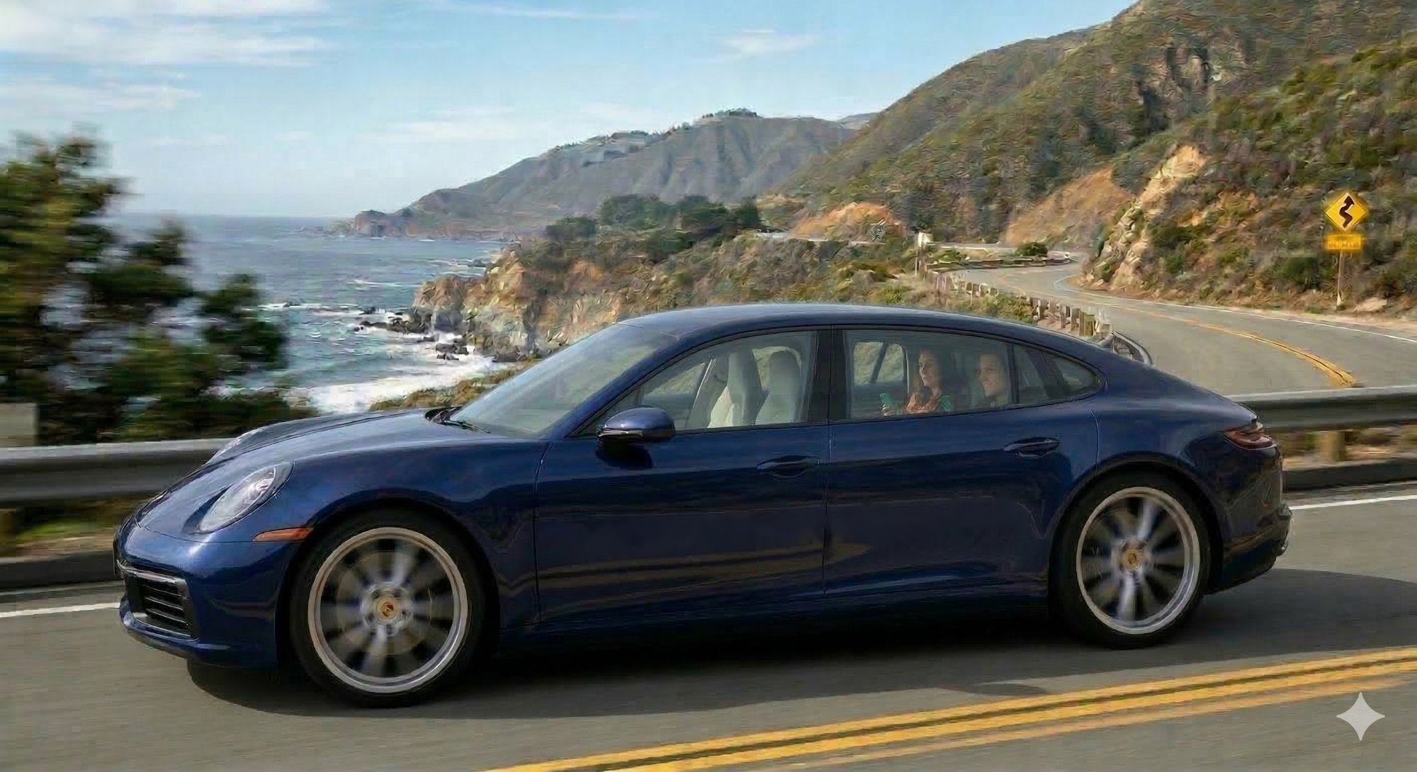 Autonomous vehicle driving along a coastal highway